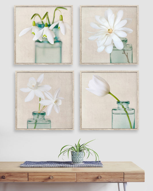 Set of 4 White Flower Prints
