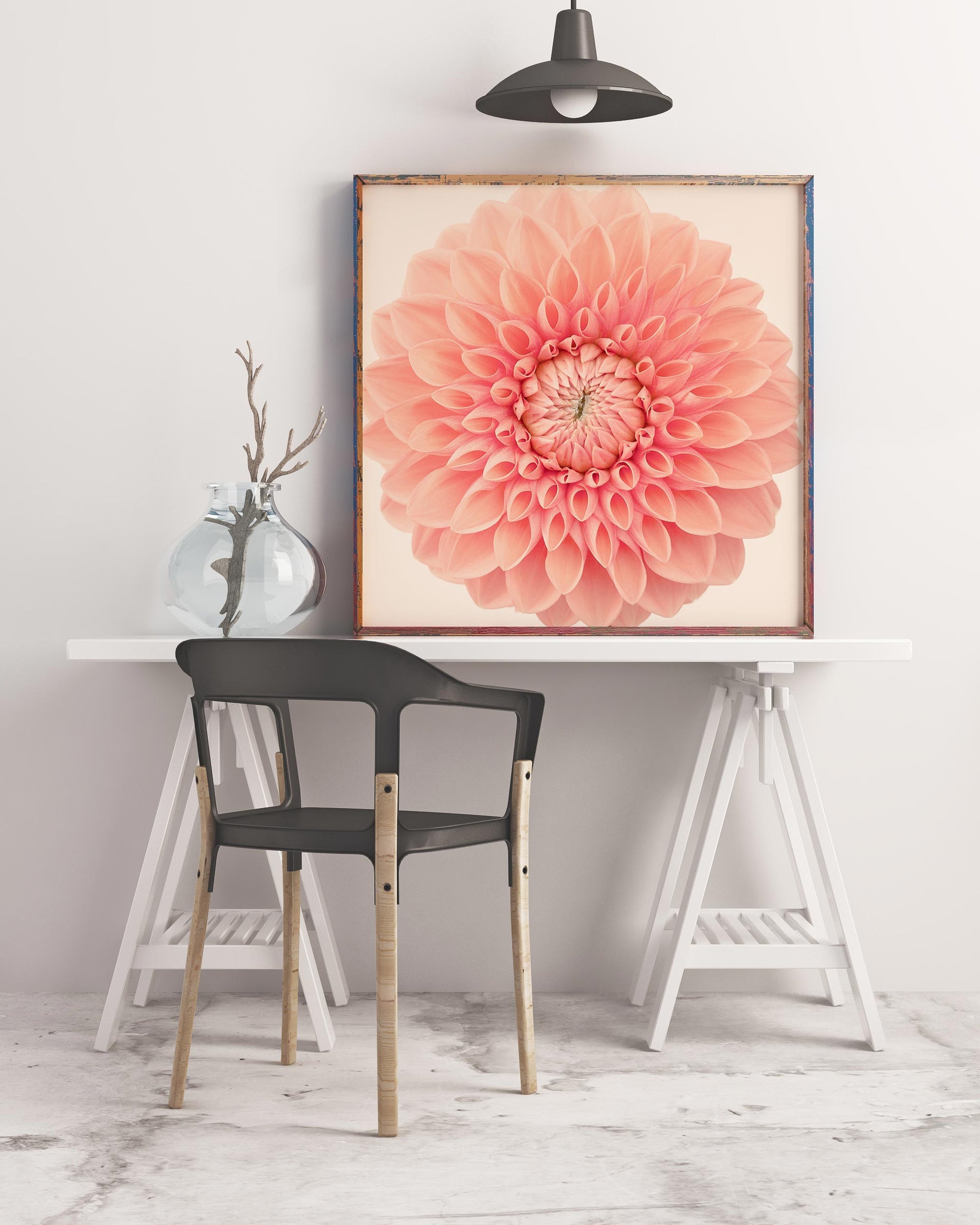 Sample framed image of orange dahlia flower print